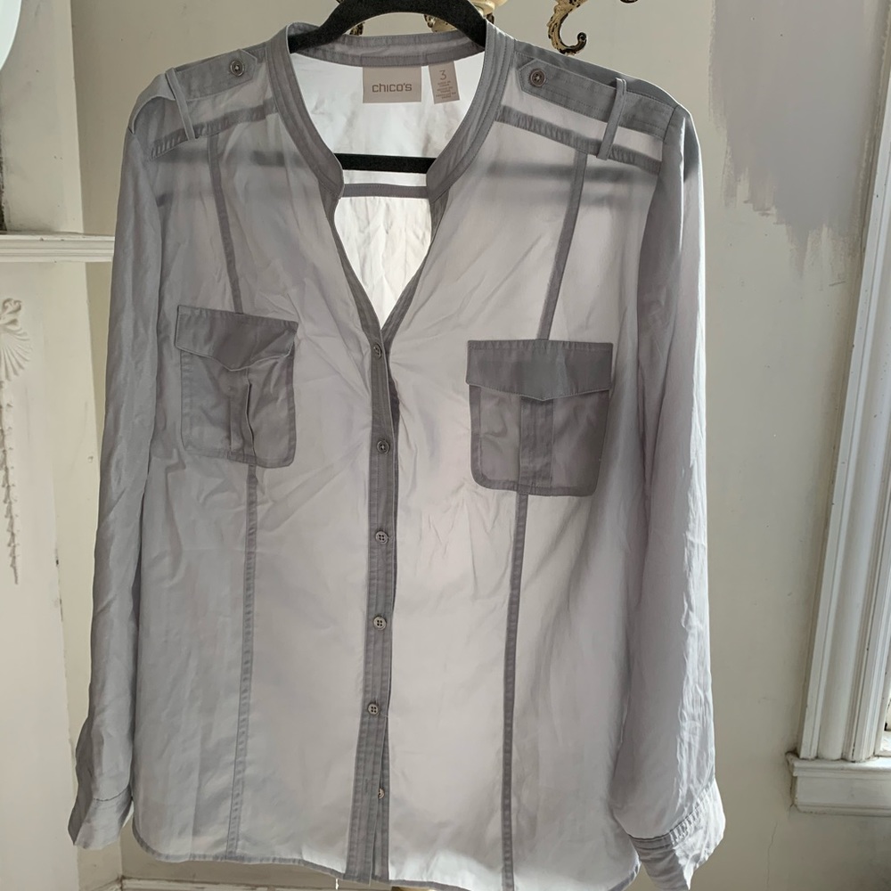 Chico’s button down blouse subtle metallic